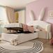 HAUSS SPOLE Kinderbed 90x200 cm - Gestoffeerd Bed Met Opbergruimte En Verplaatsbaar Nachtkastje - Zonder Matras - Fluweel - Beige
