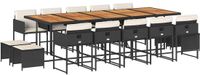 vidaXL 15-delige Tuinset met Kussens, Poly Rattan, Zwart