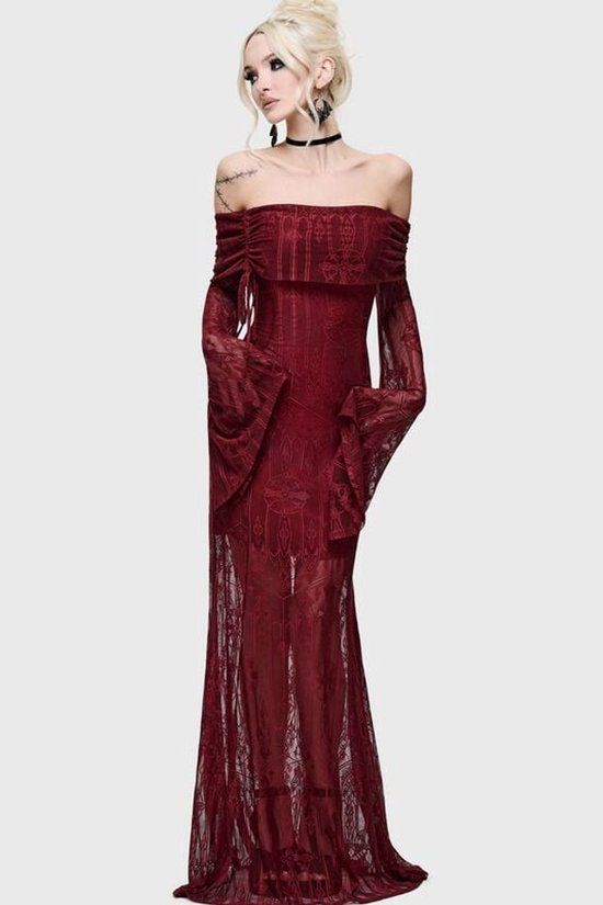 Killstar Cathedral Gardens - Cathedra Maxi Dress (Red) Dames Maxi-jurk - rood - S