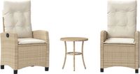 vidaXL 3-delige bistroset met kussens, polyrattan, beige