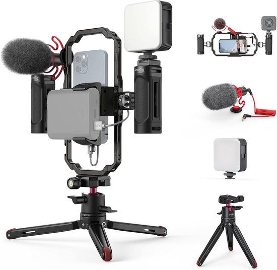 Smallrig Smartphone Video Rig met handvat Video Light Microfoon en Aluminium Alloy statief - Zwart