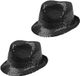 Boland Carnaval trilby hoedje - 2x stuks - pailletten - Zwart - Adultes