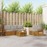 vidaXL - Bank loungeset - 5 zitplekken - Naturel en lichtgrijs - Massief Acacia Hout