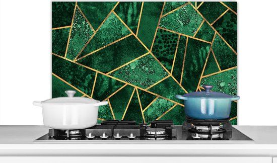 Spatscherm keuken - Patronen - Goud - Groen - Edelsteen - Keuken achterwand - 80x55 cm - Aluminium
