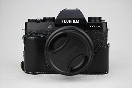 Zakao X-T100 Camera Case - Echt Lederen Half Bottom Opening Holster - Zwart