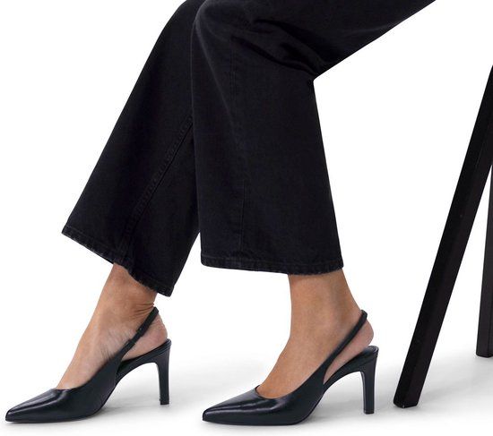 Manfield Dames Zwarte Leren Slingbacks Maat 39