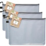 eco-eco A4+ 95% gerecyclede supersterke tassen van waterdicht mesh met zwarte ritssluiting, pak van 3