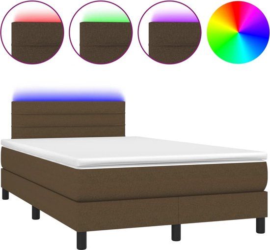 vidaXL Boxspring met matras en LED, stof, donkerbruin, 120x190 cm