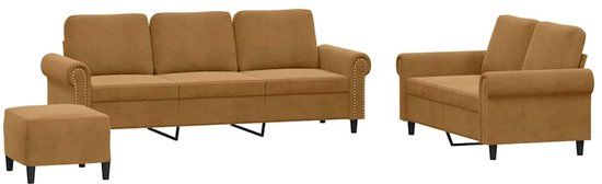 vidaXL 3-delige Loungeset met kussens fluweel bruin