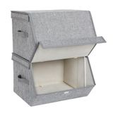 Songmics RLB02GY Boîtes de rangement, set de 2 pièces, avec couvercle rabattable magnétique, boîtes pliantes empilables avec revêtement en tissu, cadre en métal et poignées latérales, pour accessoires, jouets, vêtements