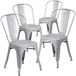 Flash Furniture Set de 4 chaises empilables en métal, pour intérieur et extérieur, en caoutchouc, plastique, couleur argent, 4 pièces