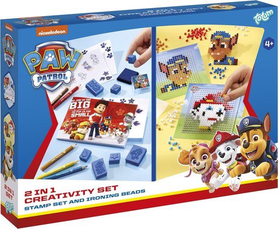 Totum PAW Patrol 2 in 1 Knutselset Stempelen, Kleuren, Strijkkralen met Chase en Marshall