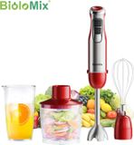 StarTech Princess Stabmixer 4-in-1 - HB1200 - Set met staafmixer - 1200 W - 6 standen - Turbo - 4 roestvrijstalen messen - Met hakmolen en smoothiebeker - Rood