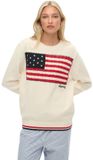 Superdry Americana Flag Crew Knit Trui Crème