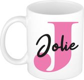 Bellatio Decorations Naam mok Jolie - roze - wit - keramiek - 300 ml - cadeau beker