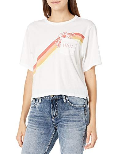 Hurley Women's Seagull Stripes Pocket Crew Short Sleeve T-Shirt