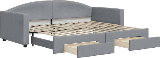 vidaXL Slaapbank met onderschuifbed en lades 90x200 cm stof lichtgrijs