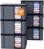 Famanu - 6 stuks 60 l opbergtassen, opbergdoos met deksel, grote kledingopslag, verhuisdozen, opvouwbare opbergdozen voor dekbedden, dekens, kleding, onderbed, kledingkast