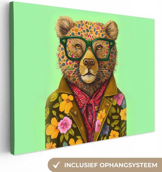 OneMillionCanvasses Canvas schilderij 160x120 cm - Beer - Bloemen - Multicolor