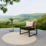 Tapis d'extérieur pour le salon, durable avec un motif circulaire en crème, rond, diamètre 120 cm