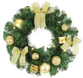 Kerstkrans, dennenboom, goud, met led-timer, kunstmatig, Ø 30 cm | Feestelijk adventsstuk met strikken, ballen en warmwit licht – als elegante deur-, wand- of tafeldecoratie