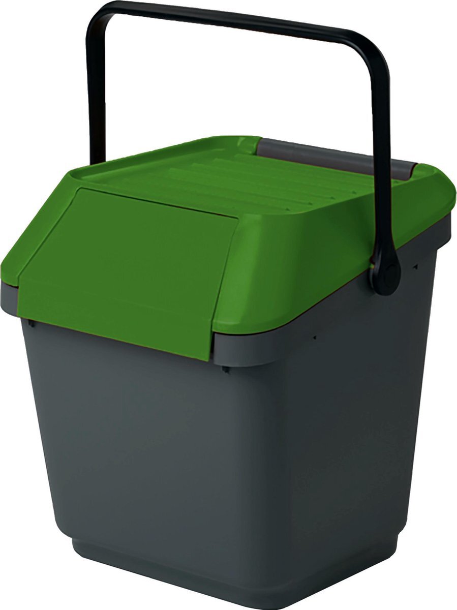 Vepa Bins Afvalemmer stapelbaar 35 liter grijs met groen deksel | Handvat | EasyMax