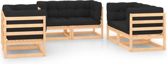 The Living Store Loungeset Grenenhout - Hoekbank 70x70x67cm - Antraciet