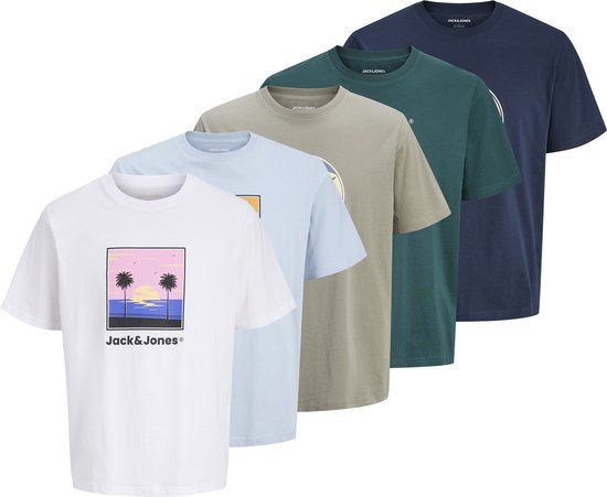 JACK&JONES JJPERRY TEE SS CREW NECK 5PK MP Heren T-shirts L Katoen Atlantic Deep