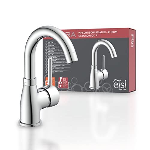Eisl Wastafelarmatuur FUTURA lage druk, energiebesparende wastafelkraan, 360° draaibare waterkraan badkamer, eengreepsmengkraan, NI075FUTCR-LP, chroom