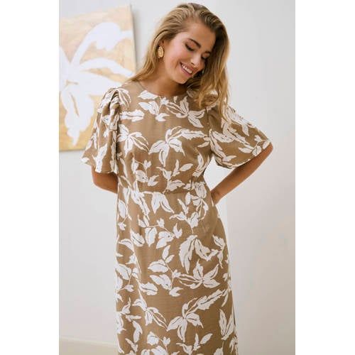 Kaffe A-lijn jurk met bloemenprint beige