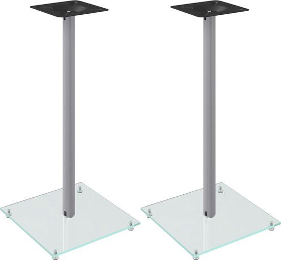 vidaXL Luidsprekerstandaards - 2 stuks - 1 pijler - gehard glas - zilverkleurig