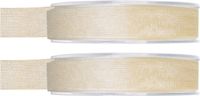 Merkloos Organza sierlint - 2x - creme wit - 15 mm x 20 meter