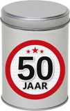 Merkloos Cadeau/kado zilver rond blik 50 jaar 13 cm