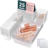 Uandu Home Lade organizer – 25-delige organizer bakjes set – Ladeverdeler voor Bureau, Keuken, Make-up of Badkamer - Anti slip - Transparant