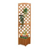 Relaxdays plantenbak met klimrek, HBD: 180x55x51 cm, bloembak met trellis, balkon en tuin, dennenhout, lichtbruin