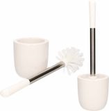 Merkloos Toiletborstel met houder - 2x - wit - dolomiet - RVS - 39 cm