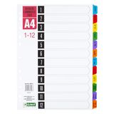 D.RECT Gelamineerde tabbladen A4 voor documenten, tabbladen, 1-12, kleurgecodeerd