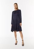 comma casual identity Jurk diepblauw dierenprint lange mouw ronde hals kuithoogte 38