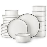 MALACASA, service de table 24 pièces en porcelaine avec bordure noire