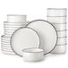 MALACASA, service de table 24 pièces en porcelaine avec bordure noire