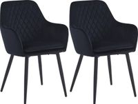 Colenis Laura Eetkamerstoel - Set van 2 - Zwart Velvet - Design - Industrieel - Met armleuning