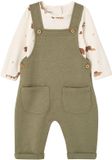 Vertbaudet Tuinbroek en romper voor pasgeborene kaki lange mouw katoen polyester 80% 20% maat 80