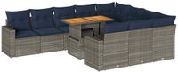 vidaXL 11-delige Dining Loungeset met kussens, Polyrattan, Grijs