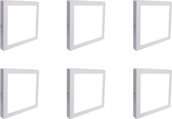 LED Downlight 6 Pack - Opbouw Vierkant 18W - 6000K - Wit Aluminium - 225mm