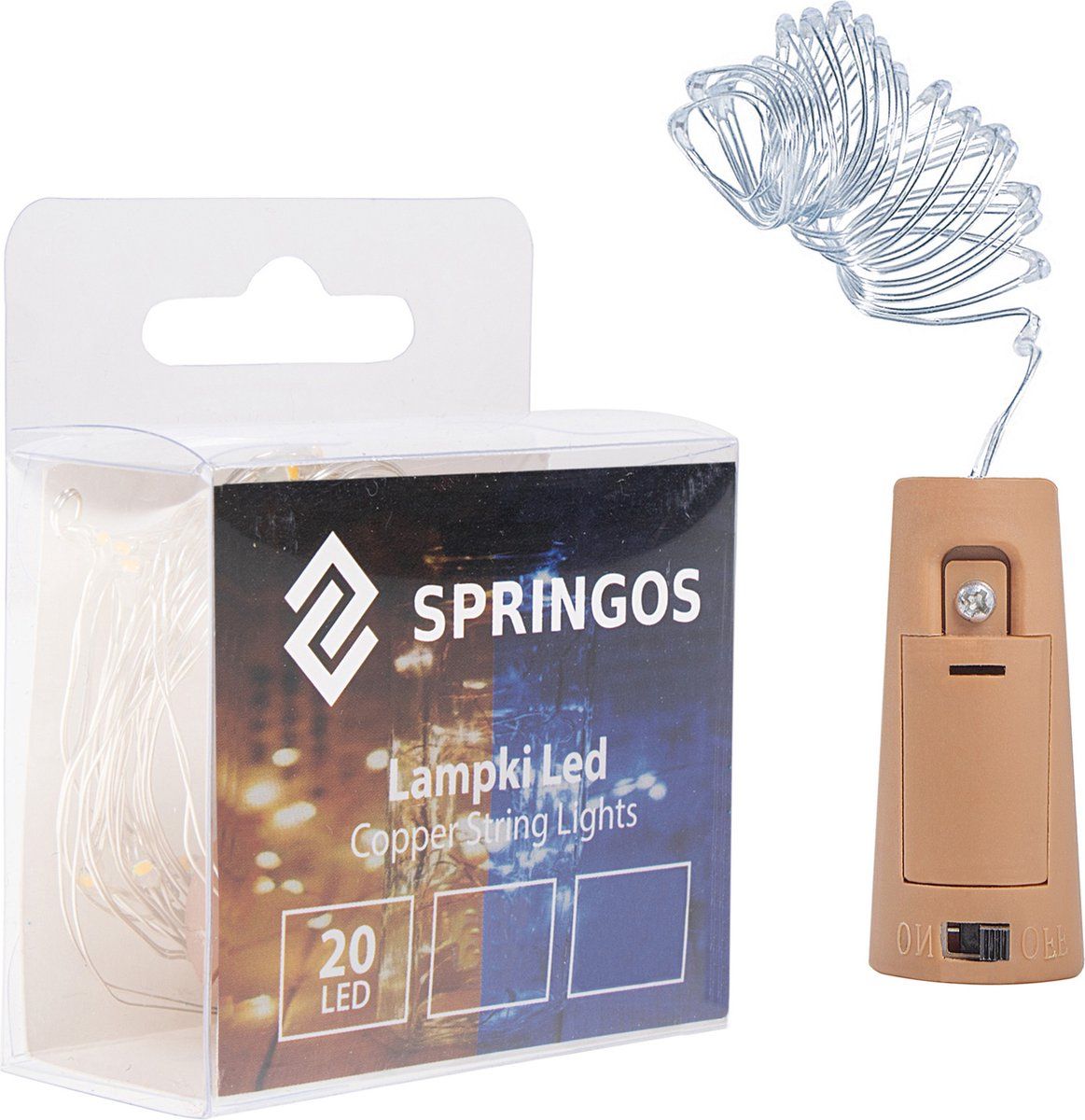 Springos LED Kurk | Flesverlichting | LED Lichtsnoer Wijnfles | 1.9 m | Batterij | 20 LED | Koel Wit