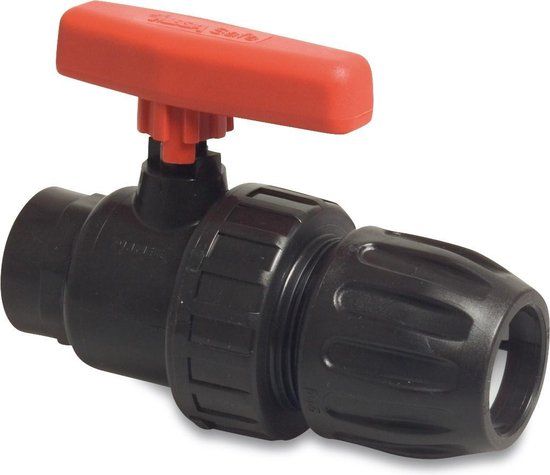Jason Bosta Mega Kogelkraan PP 50 mm x 1 1/2" knel x binnendraad 10bar zwart type Safe 501