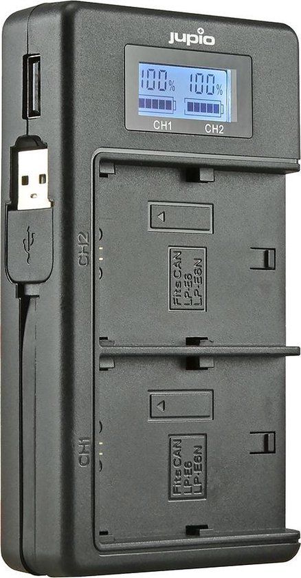 Jupio USB Dedicated Duo Charger LCD for Canon LP-E6/LP-E6N