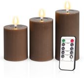 Meisterhome – 3 x Led Stompkaars Ribbel - Bruin