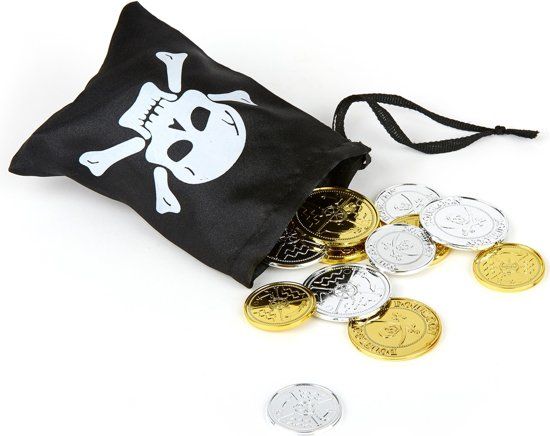 Piraten buidel met 10 zilveren en gouden munten - Piraten schat