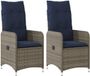 vidaXL Fauteuils de jardin - 2 pièces - Réglable - Avec coussins - Poly rotin - Gris